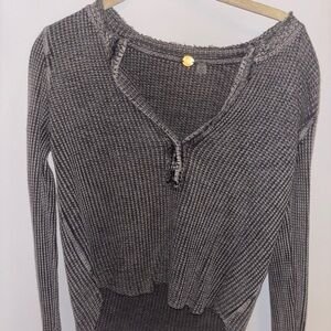 Free People Charcoal Waffle Knit Top